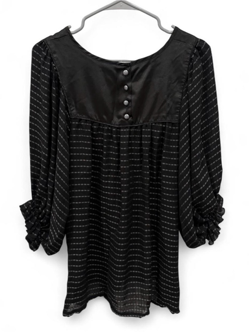 Dahiny Silk Blend Black Striped Pleated Ruffle Sleeve Blouse Small Flowy Satin - Picture 2 of 8